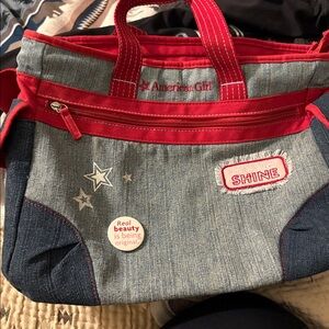 American Girl Red and Blue Denim Tote
